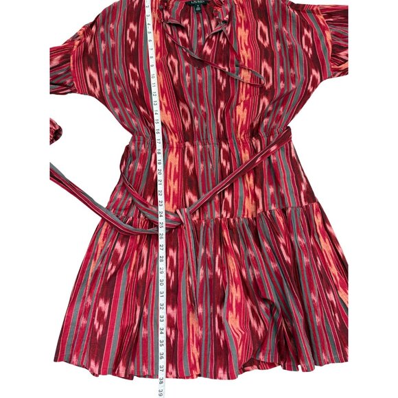 Lauren Ralph Lauren Black Label Dress Geo-Stripe Belted Cotton Voile Dress Sz 12 - Picture 7 of 9